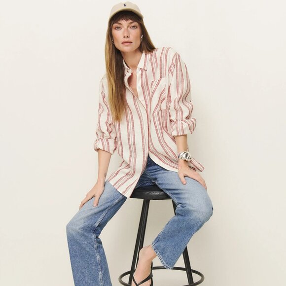 Reformation Tops - Reformation Eli Oversized Linen Shirt Ivory - Size XS